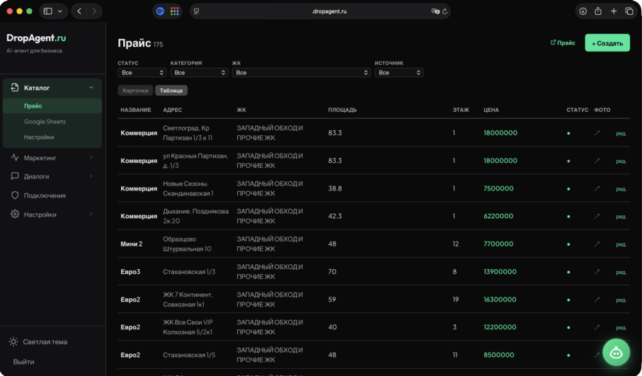 Электронный прайс-лист